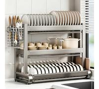 Scolapiatti sopra il lavello, scolapiatti in acciaio inox a 2/3 livelli, struttura stabile e resistente, adatto per riporre piatti, bicchieri e posate(Three floors,55.5cm/21.8in)