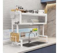 Scolapiatti sopra il lavello, scolapiatti per piano cucina, con coperchio semitrasparente e ripiano portaoggetti, adatto per il piano cucina(White,65cm/25.6in)