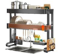 Scolapiatti sopra Il Lavello, Spaziatura Regolabile 4 Cm, Scolapiatti Grande A 3 Livelli per Il Bancone della Cucina con più Cestelli Porta Spugne per Utensili Caddy per Lavello, 76cm/29.9in