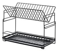 Scolapiatti Stabile 2 Strati Di Ferro Piatto Rack Di Stoccaggio Rack Cucina Organizzatore Stendino Stoviglie Scolapiatti Supporto Piatto Scolapiatti Stendino Moderno Organizzatore da Cucina(Black)