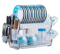 Scolapiatti Stabile 2 Tiers Dish Rack Drainer Metallo Stendino Ciotola Piatto Drenante Mensola Asciugatrice Vassoio Portapiatti Cucina Stendino Moderno Organizzatore da Cucina(B-White Tray)