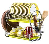 Scolapiatti Stabile 2 Tiers Dish Rack Drainer Metallo Stendino Ciotola Piatto Drenante Mensola Asciugatrice Vassoio Portapiatti Cucina Stendino Moderno Organizzatore da Cucina(A-Green Tray)