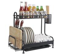 Scolapiatti Stabile Forniture Da Cucina A 2 Livelli Portaspezie Portacoltelli Portapiatti Nero Portaoggetti Portabottiglie Moderno Organizzatore da Cucina