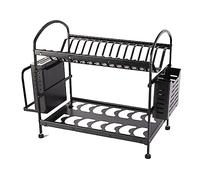 Scolapiatti Stabile Portautensili Da Appoggio Per Utensili Da Cucina In Alluminio Spaziale Portapiatti Da Cucina Doppio Portaoggetti Moderno Organizzatore da Cucina(Black)