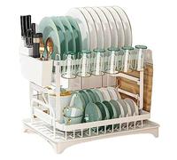 Scolapiatti Stabile Rack Di Stoccaggio Scolapiatti Da Cucina A Doppio Strato Con Gabbia Per Bacchette Organizer Per La Casa Moderno Organizzatore da Cucina(White)