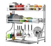 Scolapiatti Stabile Scaffale Portaoggetti Da Cucina A 2 Livelli In Acciaio Inox 304, Scolapiatti, Scolapiatti Indipendente Moderno Organizzatore da Cucina(91 * 31.5 * 83CM)