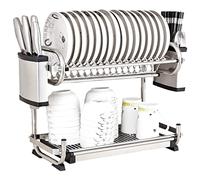 Scolapiatti Stabile Scaffale Scolapiatti A 2 Livelli Scaffale Per Organizzazione Cucina In Acciaio Inossidabile Con Stendibiancheria Porta Bacchette Moderno Organizzatore da Cucina(49x25x40cm)
