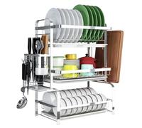 Scolapiatti Stabile Scolapiatti A 3 Ripiani Con Scolapiatti Rimovibile, Scolapiatti Da Cucina In Acciaio Inossidabile Moderno Organizzatore da Cucina