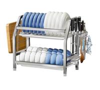 Scolapiatti Stabile Scolapiatti In Acciaio Inox, 2 Strati, Portautensili, Vassoio Scolapiatti Per Bancone Cucina Moderno Organizzatore da Cucina