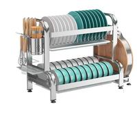 Scolapiatti Stabile Scolapiatti In Acciaio Inox A 3 Ripiani Con Scolapiatti, Portacoltelli, Ripiano Per Utensili Da Cucina Moderno Organizzatore da Cucina(56 * 27 * 45cm)