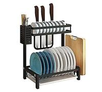 Scolapiatti Stabile Scolapiatti Scolapiatti 2 Strati Cucina In Acciaio Inox Scolapiatti Porta Organizzazione Scaffale Portautensili Con Scolapiatti Moderno Organizzatore da Cucina(42.5x22x40.5cm)