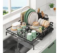 Scolapiatti, stendibiancheria espandibile con portaposate e beccuccio di drenaggio girevole, portapiatti per bancone della cucina