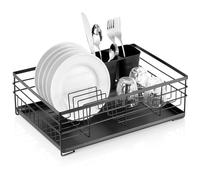 Vilde - Scolapiatti Drip con portaposate, in metallo e plastica, 43 x 32 x 14,5 cm, colore nero