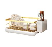 scolapiattida cucina - Organizer da bancone 34x26x16 cm, scolapiattiin acciaio al carbonio, stendibiancheria con portautensili e vassoio raccogligocce rimovibile | scolapiattiper , ciotole e