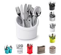 Scolaposate con 4 Scomparti | Contenitore per Utensili da Cucina in Plastica di Alta Qualità | Organizzatore per Strumenti di Pulizia per Casa e Cucina (Bianco-D3)