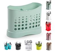 Scolaposate in plastica di alta qualità a 2 scomparti, per lavello, scolaposate, per casa e cucina (verde menta, design 1)