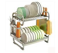 Scolaposate, Organizer for mensole da cucina, Scolapiatti grande da cucina, Porta tazze e posate a 2/3 ripiani, Vassoio raccogligocce rimovibile, Cromato, 40X28X42/57 cm, 3 ripiani, 3 ripiani(2 Floors