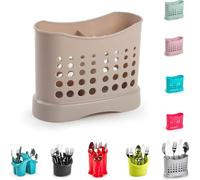 Scolaposate per lavello in plastica di alta qualità a 2 scomparti, contenitore porta posate per utensili da cucina e casa, antiruggine e lavabile (taupe - Design 1)