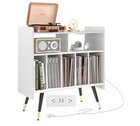 scolyk Grande supporto per giradischi con contenitore in vinile, nero, 6 scomparti (USB e presa)