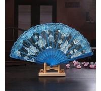 Scomparti per matrimonio in pizzo, ventaglio spagnolo, barocco vittoriano, ventaglio pieghevole vintage, da donna, da uomo, per matrimoni, feste, carnevale, balli, blu
