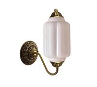Sconce da parete interamente in rame con base intagliata e paralume a lanterna in vetro bianco crema a coste, lampada moderna a 3 colori di metà secolo, for camera letto sul comodino Base E14