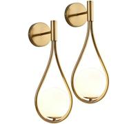 Scones da Parete Wireless in Oro 2 Confezioni di Illuminazione da Parete per Interni Cerchio in Metallo Finitura in Ottone Braccio Oscillante Lampade da Parete A LED Infissi Decorazioni, Gold