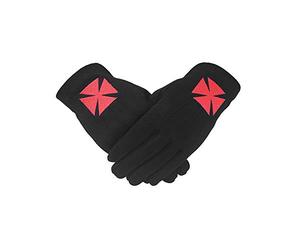 Sconosciuto Massonica Cavaliere Templare Nero 100% Cotton Macchina Ricamo Guanto - Nero, L