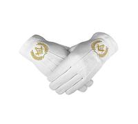 Sconosciuto Regalia Massonica Bianco 100% Cotton Guanti Quadrato Bussola & G BT048 - Dorato, X Large