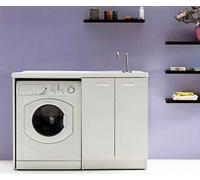 Sconosciuto Yellowshop - Mobile Lavatoio Lavapanni Lavanderia Con Coprilavatrice Lavatrice Ad 1 Anta o 2 Ante Bagno In Legno Mobile Lavabo Varie Misure (Cm L.124 x P.60 x H.87 Versione Sx)