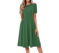 Sconti 90 per Cento Scollo A Rotondo A Maniche Corte Medio Lunghi Sexy Abiti Estivi Comodi Giovanili Vestito Etnico Vestiti Cotone Donna Sportivo Boho Chic Dresses Verde Scuro L