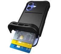 Scooch® Wingmate - Custodia a portafoglio per iPhone 16 con porta carte, con slot per carte nascosto e protezione RFID per un massimo di 4 carte, protezione contro le cadute da 3 piedi, nero