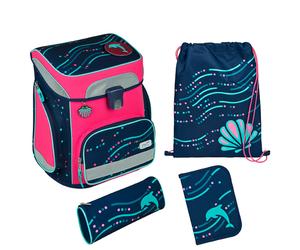 Scooli EasyFit Glow DIN - Zaino scolastico Set 5tlg. (Dotty Dolphin)
