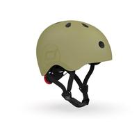 Scoot and Ride & Kid - Casco Small-Medium fino a Small (51-55 cm), vestibilità regolabile, design leggero, traspirante, fibbia magnetica, certificazione di sicurezza, verde oliva