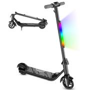 scoot4kids Monopattino elettrico per bambini 6-12 anni, motore 80W, velocità 6/12 km/h, autonomia 8 km, capacità 50 kg, display LED & luci arcobaleno, monopattino pieghevole per bambini (Nero)