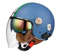 Scooter Caschi Bluetooth Moto Jet 3/4 Casco Auricolare E Microfono Integrati con Doppia Visiera Parasole Certificazione ECE Casco Jet Per Adulti Uomini Donne - Mezze Caschi Moto Stile Vintage(Color:J,