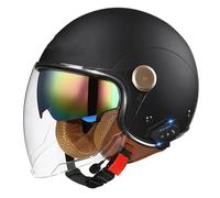 Scooter Caschi Bluetooth Moto Jet 3/4 Casco Auricolare E Microfono Integrati con Doppia Visiera Parasole Certificazione ECE Casco Jet Per Adulti Uomini Donne - Mezze Caschi Moto Stile Vintage(Color:K,