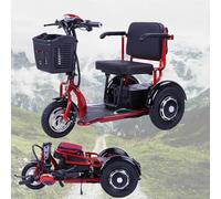Scooter Elettrico 3 Ruote Pieghevole Sicuro Mobilità Scooter Adulti Stabil con Sedili Cestino E Caricabatterie Scooter per Mobilità da Viaggio Leggero per Adulto Anziani,Rosso,10ah