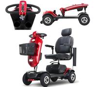 Scooter elettrico a 4 ruote - Ausilio medico per sedia a rotelle elettrica - Compatto e robusto, ideale per viaggi, anziani, adulti e disabili - Batteria a lunga autonomia,Red