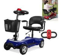 Scooter elettrico a 4 ruote (carico 200 kg) - Sedile girevole a 360° (altezza regolabile), 8 ruote + faro a LED, maniglia ad anello + freno elettromagnetico, per anziani, disabili, adulti, blu