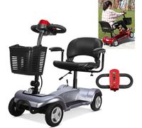 Scooter elettrico a 4 ruote (carico 200 kg) - Sedile girevole a 360° (altezza regolabile), 8 ruote + faro a LED, maniglia ad anello + freno elettromagnetico, per anziani, disabili, adulti, argento