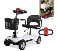 Scooter elettrico a 4 ruote (carico 200 kg) - Sedile girevole a 360° (altezza regolabile), 8 ruote + faro a LED, maniglia ad anello + freno elettromagnetico, per anziani, disabili, adulti, bianco