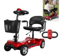 Scooter elettrico a 4 ruote (carico 200 kg) - Sedile girevole a 360° (altezza regolabile), 8 ruote + faro a LED, maniglia ad anello + freno elettromagnetico, per anziani, disabili, adulti, rosso