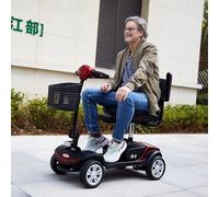 Scooter elettrico a 4 ruote, scooter elettrico pieghevole, sedia a rotelle a 4 ruote, scooter elettrici per adulti, scooter elettrico portatile da viaggio, carico massimo 120 kg/265 libbre,Red