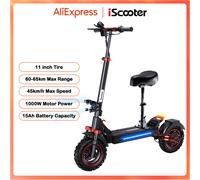 Scooter elettrico da 11 pollici con sedile motore 1000W 48 v15ah 65KM gamma pneumatici fuoristrada Scooter elettrici pieghevoli a doppio freno Black
