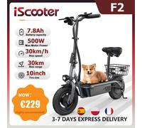 iScooter F2 500W Monopattino elettrico pieghevole con sedile per adulti, monopattino elettrico da 10 pollici con cestino e pedali larghi, 36V7.8Ah - Nouvo