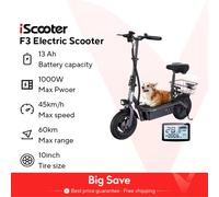 Scooter elettrico iScooter F3 48v 1000W 45 km/h Gamma massima Scooter per la spesa per adulti leggero pieghevole da 10 pollici con sedile e cestino F3