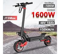 Scooter elettrico J15MAX per adulti Motore potente da 1600 W, batteria 48 V 18 Ah, scooter elettrico con sospensione anteriore/posteriore per pneumatici fuoristrada da 10 pollici 1600W 48V18AH