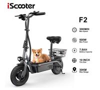 iScooter F2 500W Monopattino elettrico pieghevole con sedile per adulti, monopattino elettrico da 10 pollici con cestino e pedali larghi, 36V7.8Ah - Nouvo