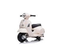 Scooter elettrico per bambini Vespa GTS, bianco, con ruote ausiliarie, licenza, batteria da 6 V, sedile in pelle, motore da 30 W