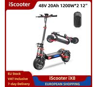 Scooter iX8 Scooter elettrico 48V 20Ah 1200W * 2 12 "Pneumatici fuoristrada Pieghevole E-scooter Doppia sospensione Freno a disco idraulico 60 km/h